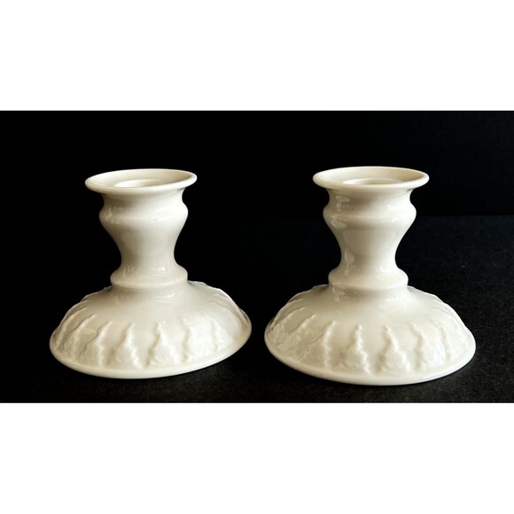 Vtg Lenox Ivory Raised Design Taper Candle Holders Lot of 2 Blue Label 3.25 In - Picture 3 of 6
